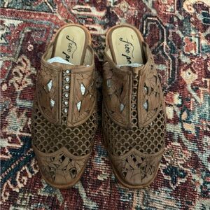 Free People Tan Cutout Mules